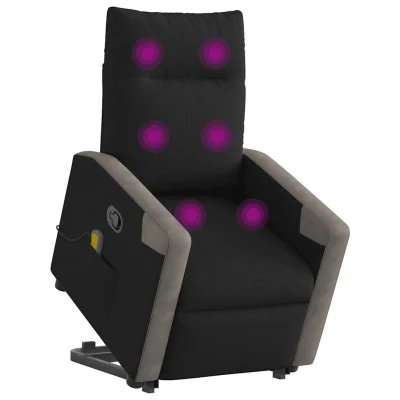 masažni naslanjač - Relax naslanjač s funkcijo vstajanja črno blago