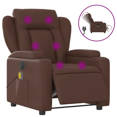 Električni masažni naslanjač - Relax naslanjač rjavo umetno usnje