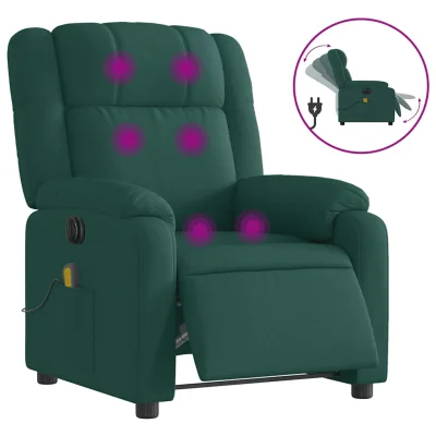 Električni masažni naslanjač - Relax naslanjač temno zeleno blago