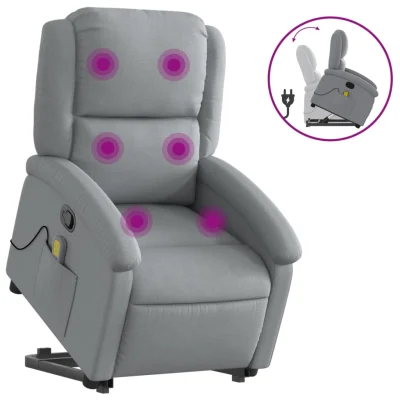 masažni naslanjač - Relax naslanjač s funkcijo vstajanja svetlo sivo blago