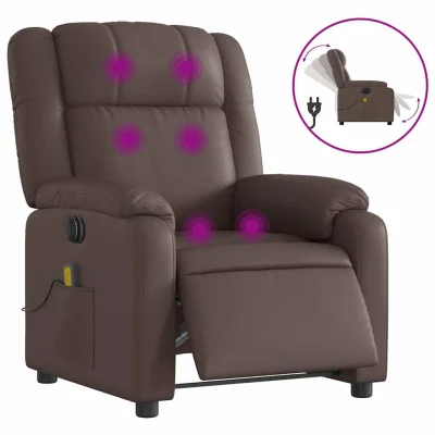 Električni masažni naslanjač - Relax naslanjač rjavo umetno usnje