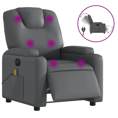 Električni masažni naslanjač - Relax naslanjač sivo umetno usnje
