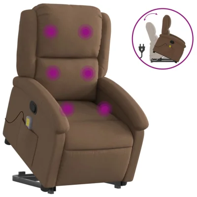 masažni naslanjač - Relax naslanjač s funkcijo vstajanja rjavo blago