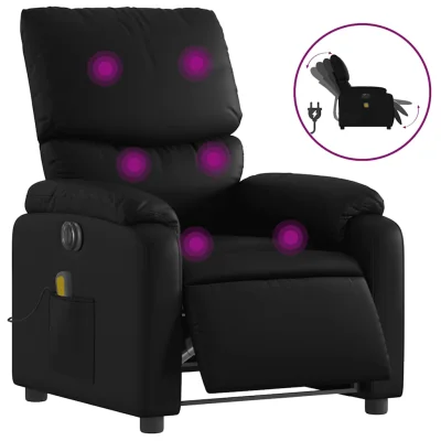 Električni masažni naslanjač - Relax naslanjač črno umetno usnje