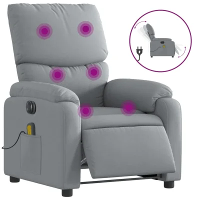 Električni masažni naslanjač - Relax naslanjač svetlo sivo blago