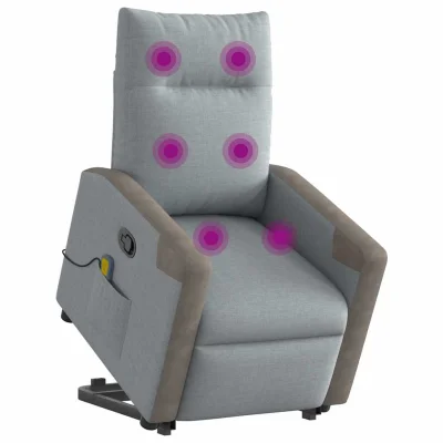 masažni naslanjač - Relax naslanjač s funkcijo vstajanja svetlo sivo blago