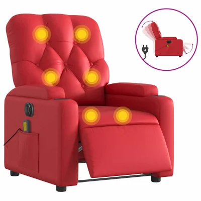 Električni masažni naslanjač - Relax naslanjač rdeče umetno usnje