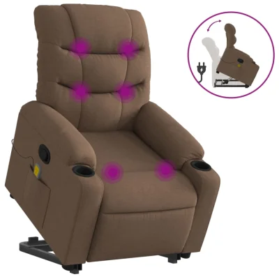 masažni naslanjač - Relax naslanjač s funkcijo vstajanja rjavo blago