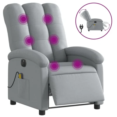 Električni masažni naslanjač - Relax naslanjač svetlo sivo blago
