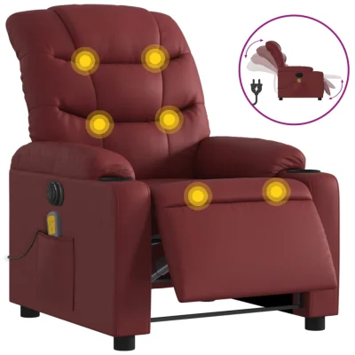 Električni masažni naslanjač - Relax naslanjač vinsko rdeče umetno usnje