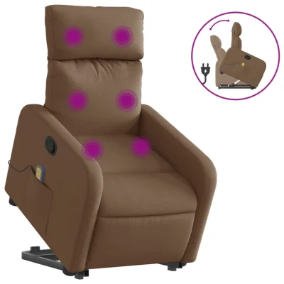 masažni naslanjač - Relax naslanjač s funkcijo vstajanja rjavo blago