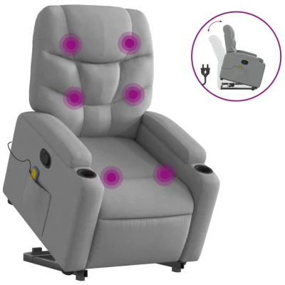 masažni naslanjač - Relax naslanjač s funkcijo vstajanja svetlo sivo blago