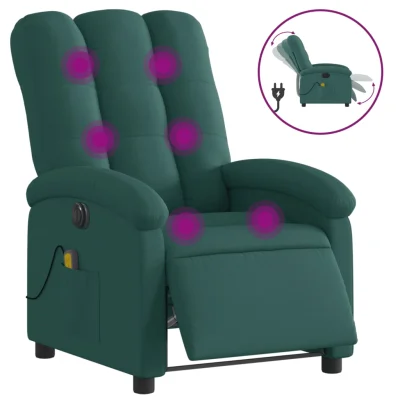Električni masažni naslanjač - Relax naslanjač temno zeleno blago