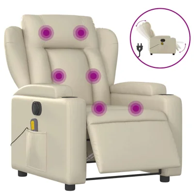 Električni masažni naslanjač - Relax naslanjač krem umetno usnje