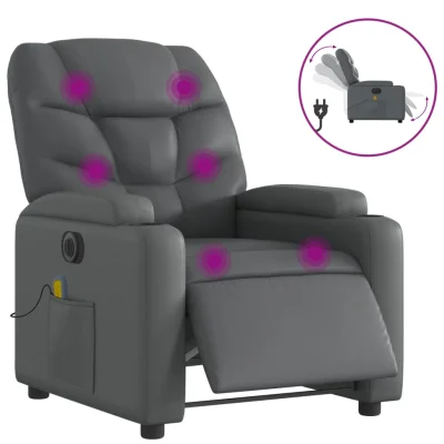 Električni masažni naslanjač - Relax naslanjač sivo umetno usnje