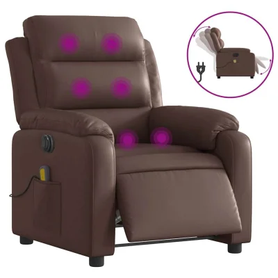 Električni masažni naslanjač - Relax naslanjač rjavo umetno usnje
