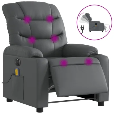 Električni masažni naslanjač - Relax naslanjač sivo umetno usnje