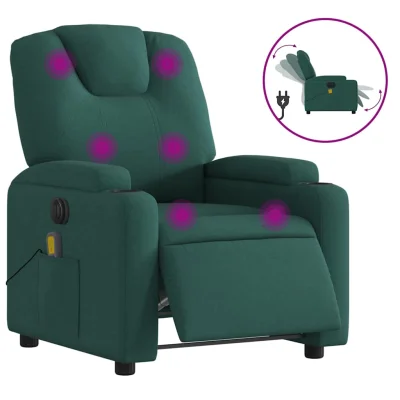 Električni masažni naslanjač - Relax naslanjač temno zeleno blago
