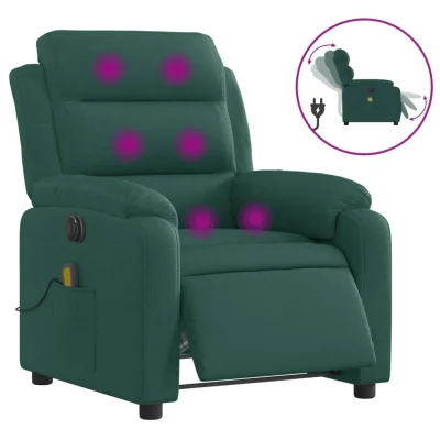Električni masažni naslanjač - Relax naslanjač temno zeleno blago