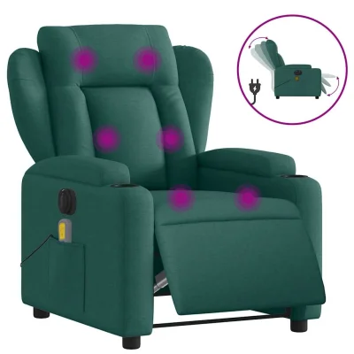 Električni masažni naslanjač - Relax naslanjač temno zeleno blago