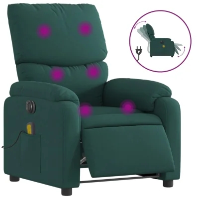 Električni masažni naslanjač - Relax naslanjač temno zeleno blago