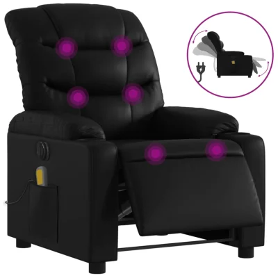 Električni masažni naslanjač - Relax naslanjač črno umetno usnje