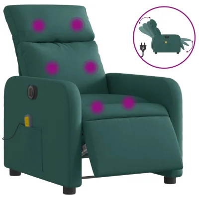 Električni masažni naslanjač - Relax naslanjač temno zeleno blago