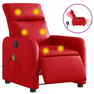 Električni masažni naslanjač - Relax naslanjač rdeče umetno usnje