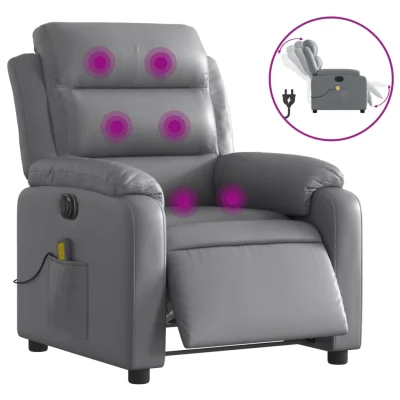 Električni masažni naslanjač - Relax naslanjač sivo umetno usnje