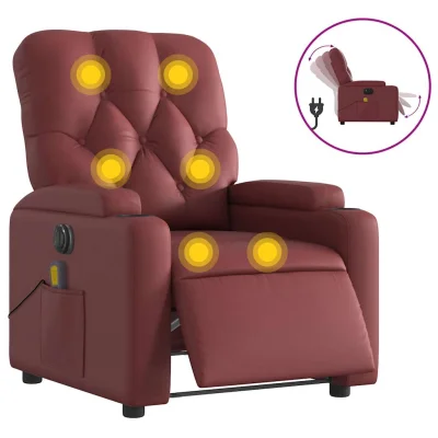 Električni masažni naslanjač - Relax naslanjač vinsko rdeče umetno usnje