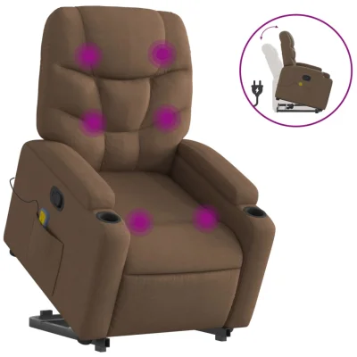 masažni naslanjač - Relax naslanjač s funkcijo vstajanja rjavo blago
