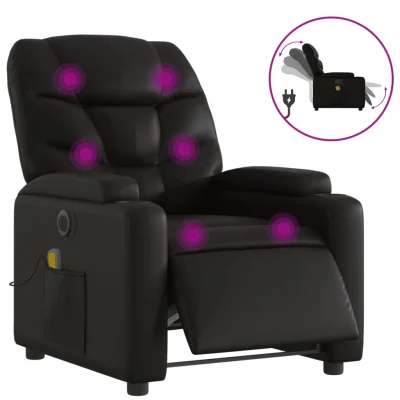 Električni masažni naslanjač - Relax naslanjač črno umetno usnje