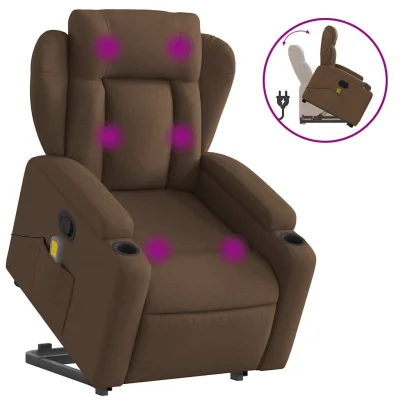 masažni naslanjač - Relax naslanjač s funkcijo vstajanja rjavo blago