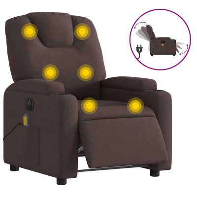 Električni masažni naslanjač - Relax naslanjač temno rjavo blago