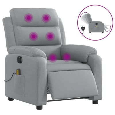 Električni masažni naslanjač - Relax naslanjač svetlo sivo blago