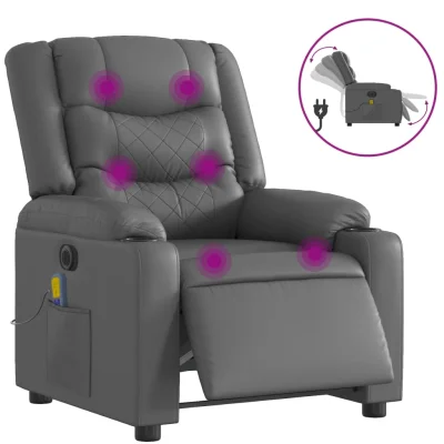 Električni masažni naslanjač - Relax naslanjač sivo umetno usnje