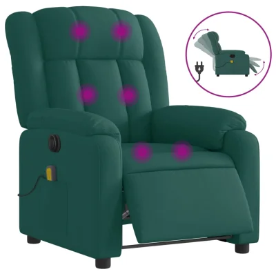 Električni masažni naslanjač - Relax naslanjač temno zeleno blago