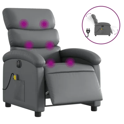 Električni masažni naslanjač - Relax naslanjač sivo umetno usnje