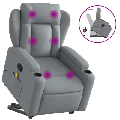 masažni naslanjač - Relax naslanjač s funkcijo vstajanja svetlo sivo blago