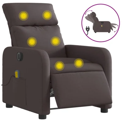 Električni masažni naslanjač - Relax naslanjač temno rjavo blago