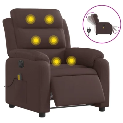 Električni masažni naslanjač - Relax naslanjač temno rjavo blago