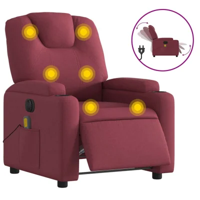 Električni masažni naslanjač - Relax naslanjač vinsko rdeče blago