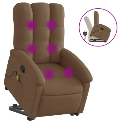 masažni naslanjač - Relax naslanjač s funkcijo vstajanja rjavo blago