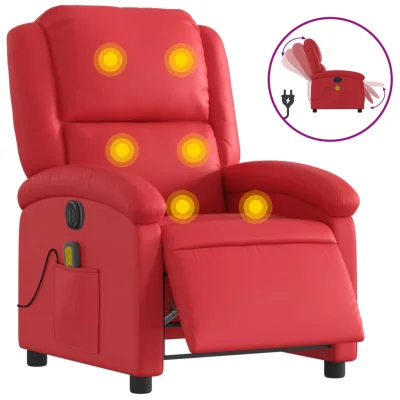 Električni masažni naslanjač - Relax naslanjač rdeče umetno usnje
