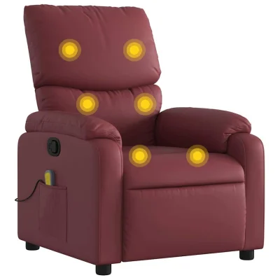 masažni naslanjač - Relax naslanjač vinsko rdeče umetno usnje