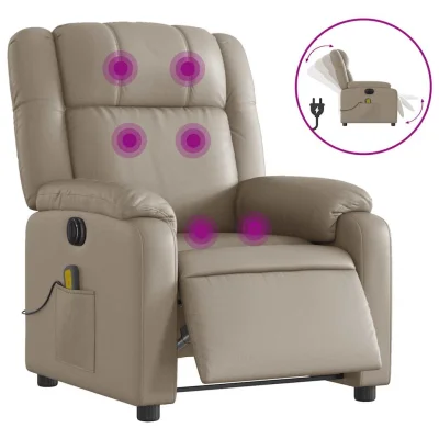 Električni masažni naslanjač - Relax naslanjač kapučino umetno usnje