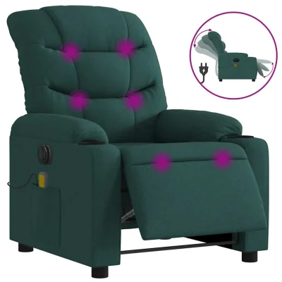 Električni masažni naslanjač - Relax naslanjač temno zeleno blago
