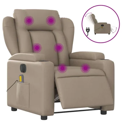 Električni masažni naslanjač - Relax naslanjač kapučino umetno usnje