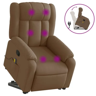 masažni naslanjač - Relax naslanjač s funkcijo vstajanja rjavo blago