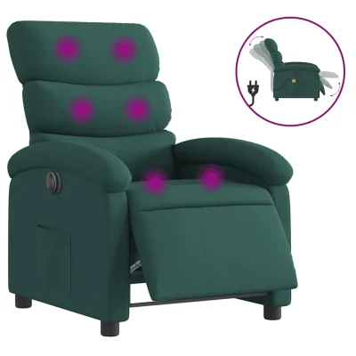 Električni masažni naslanjač - Relax naslanjač temno zeleno blago